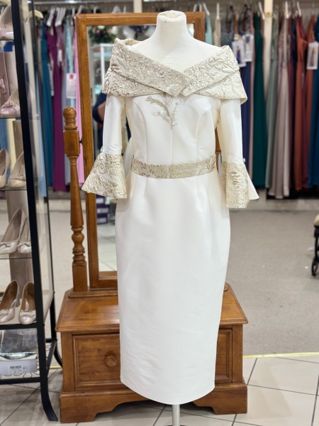 D398 Cream/Gold Dress